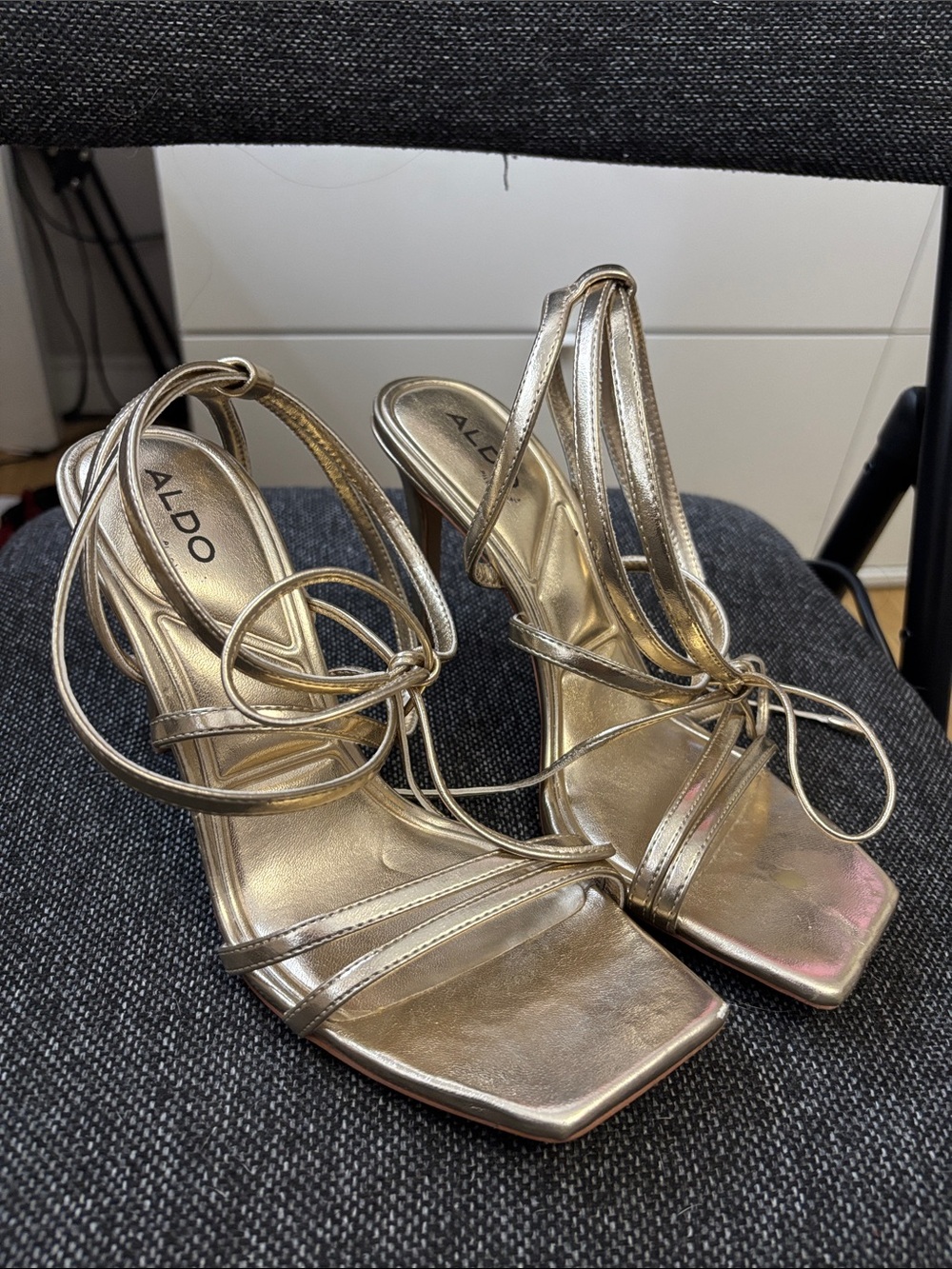 ALDO Gold Strappy Lace-Up Heeled Sandals